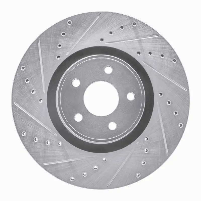 R1 14-19 Ford Focus Front Left Drilled & Slotted Silver Brake Rotor 1