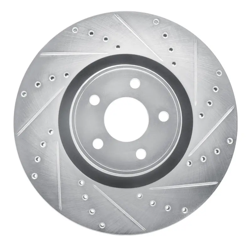 R1 14-19 Ford Focus Front Right Drilled & Slotted Silver Brake Rotor 1