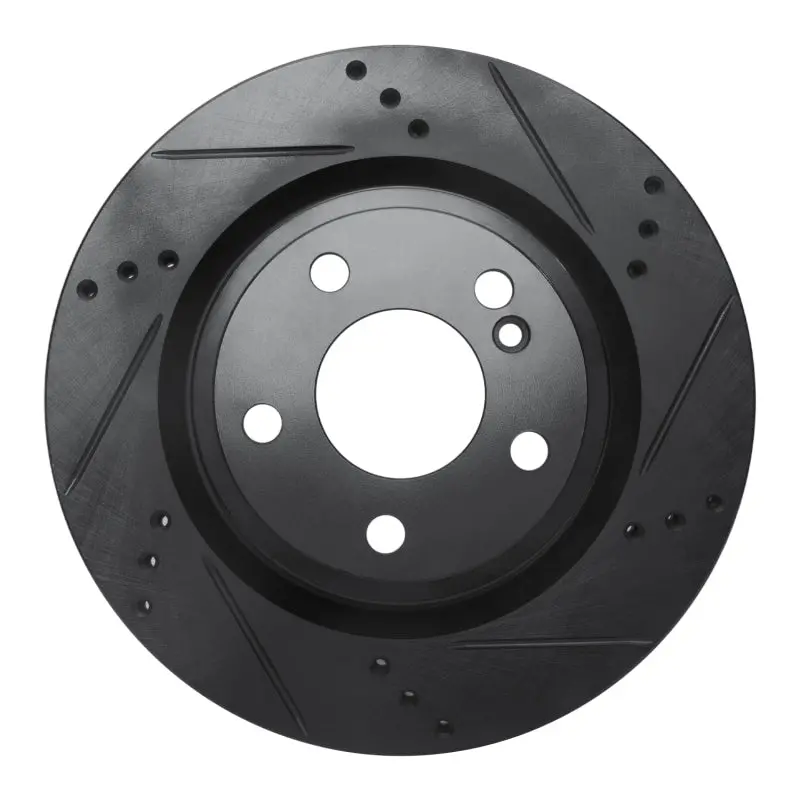 R1 14-19 Mercedes-Benz Cla250 Rear Right Drilled & Slotted Black Brake Rotor 1