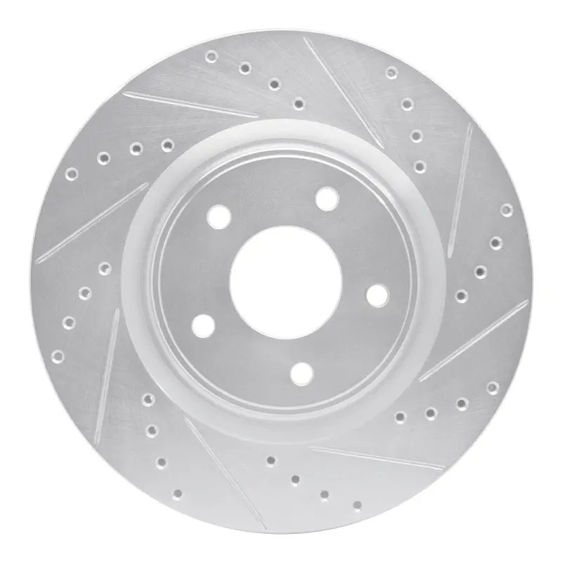 R1 14-19 Nissan Rogue Front Right Drilled & Slotted Silver Brake Rotor 1