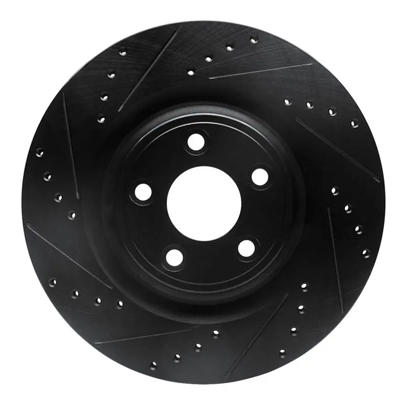 R1 14-21 Jaguar F-Type Rear Left Drilled & Slotted Black Brake Rotor 1
