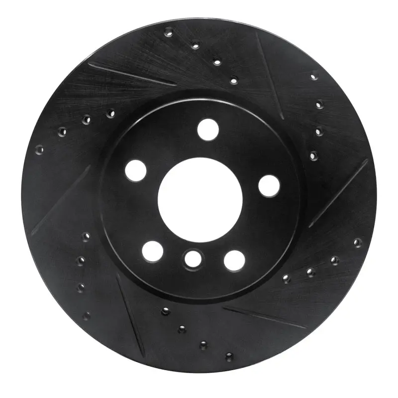 R1 14-21 Mini Cooper Clubman Front Right Drilled & Slotted Black Brake Rotor 1