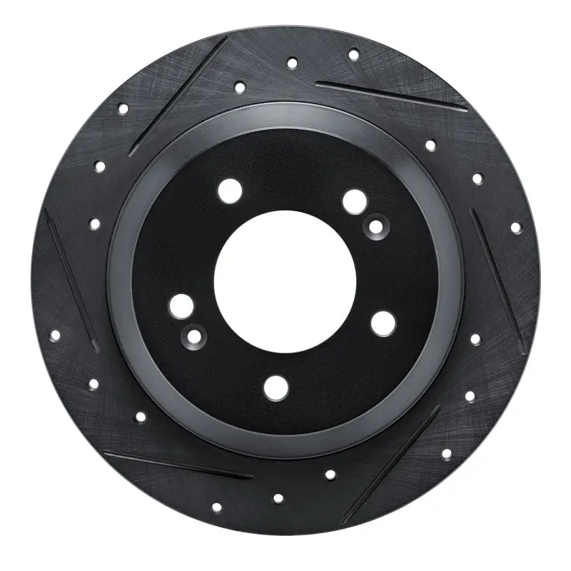 R1 14-23 Hyundai Kona Rear Left Drilled & Slotted Black Brake Rotor 1