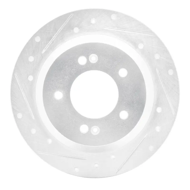 R1 14-23 Hyundai Kona Rear Left Drilled & Slotted Silver Brake Rotor 1
