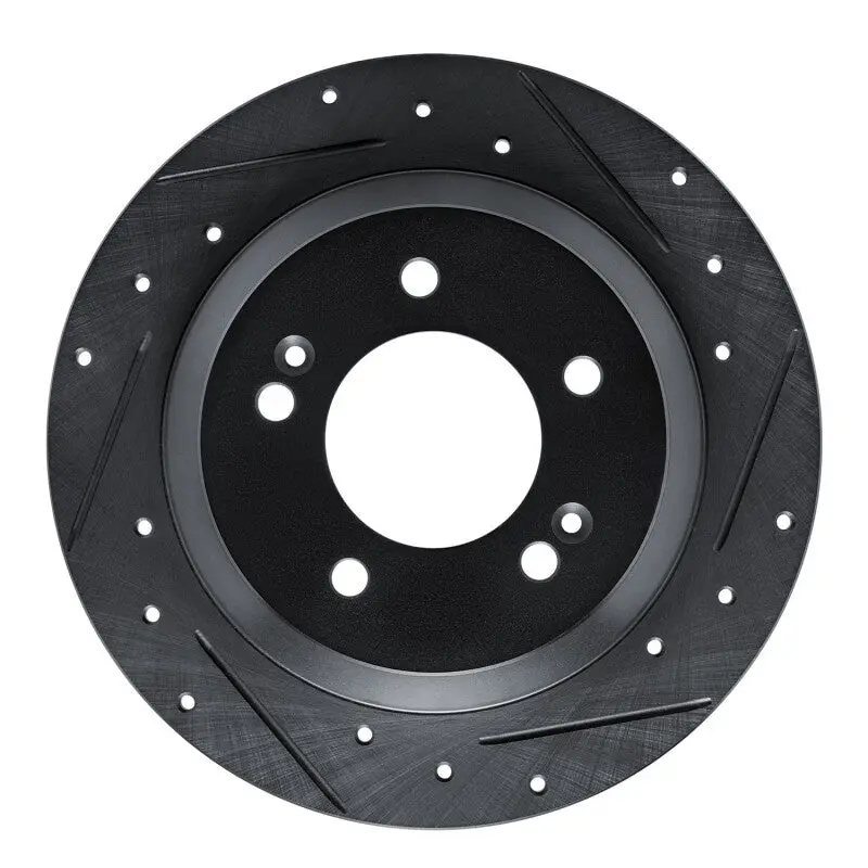R1 14-23 Hyundai Kona Rear Right Drilled & Slotted Black Brake Rotor 1