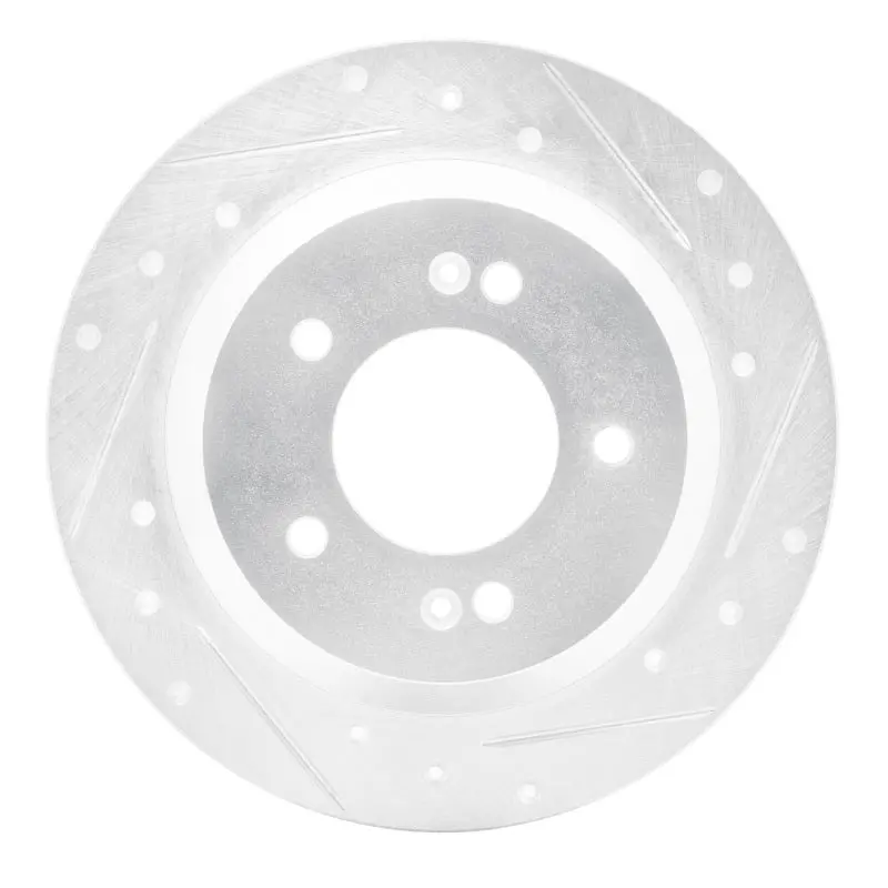 R1 14-23 Hyundai Kona Rear Right Drilled & Slotted Silver Brake Rotor 1