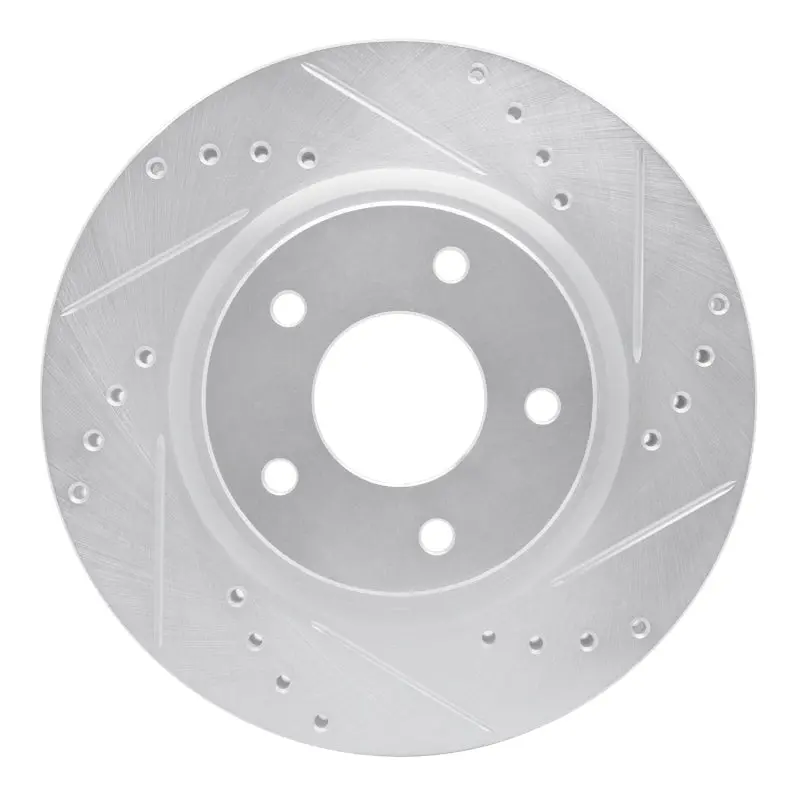 R1 14-23 Nissan Rogue Front Right Drilled & Slotted Silver Brake Rotor 1