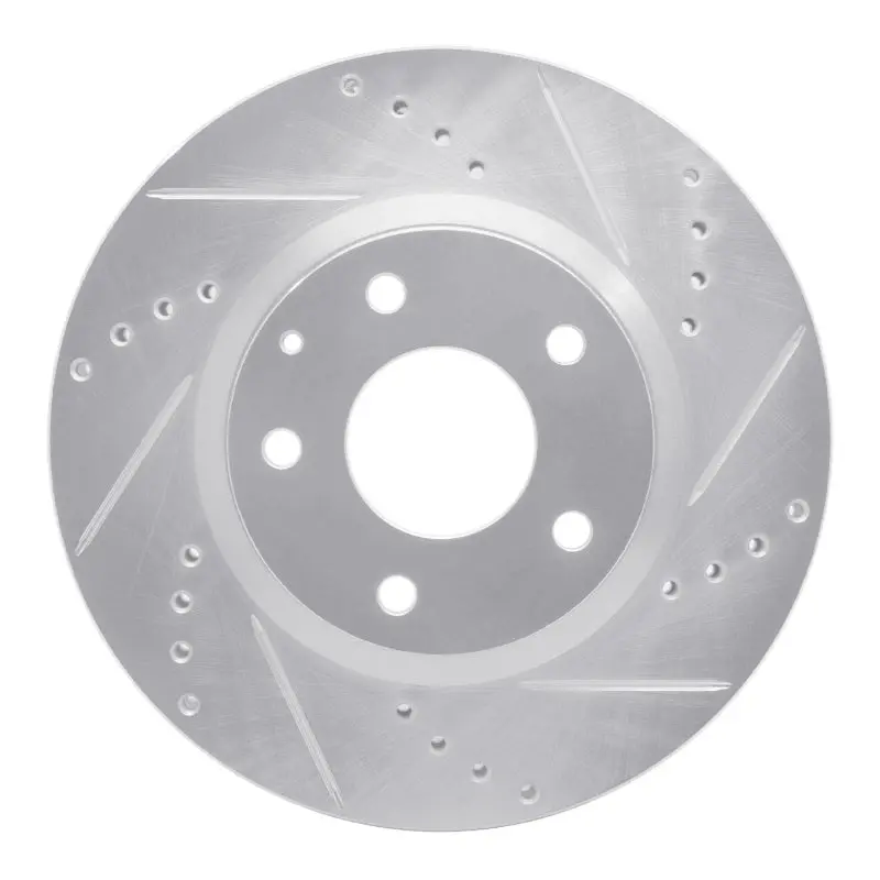 R1 14-24 Mazda 3 Front Right Drilled & Slotted Silver Brake Rotor 1