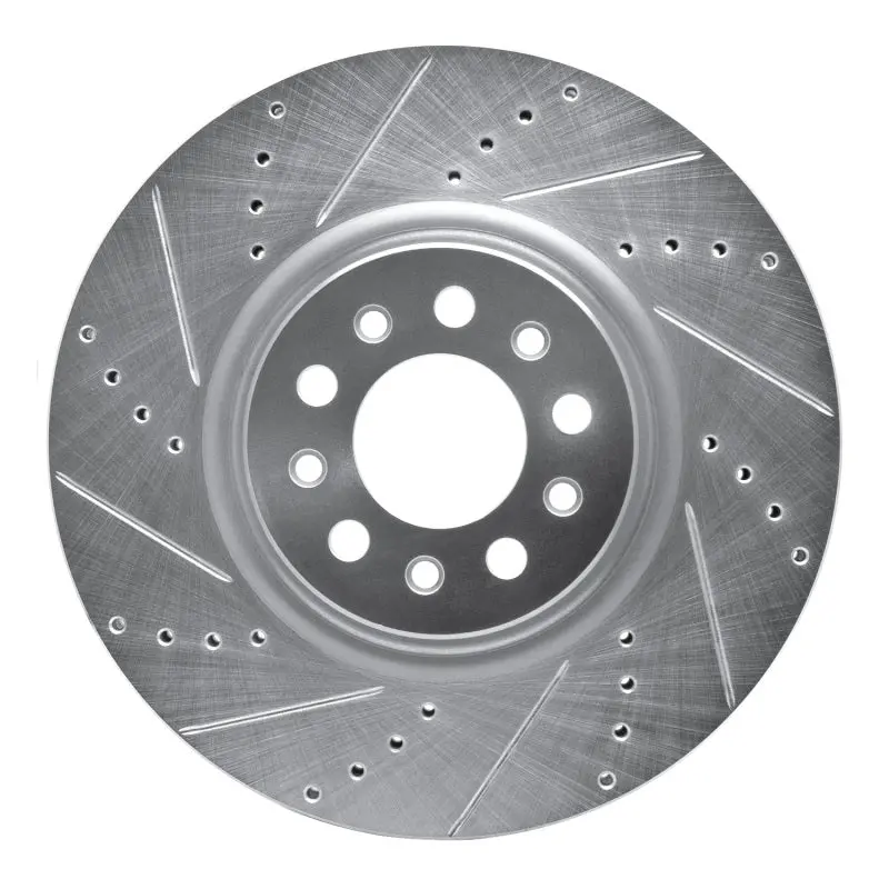 R1 14-25 Alfa Romeo Tonale Front Left Drilled & Slotted Silver Brake Rotor 1