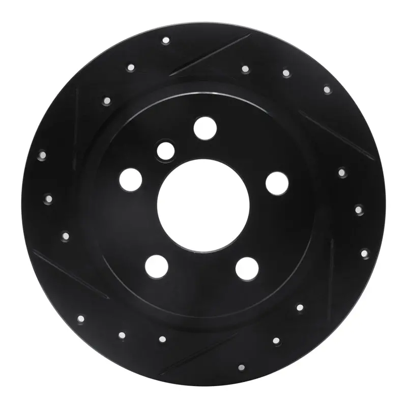 R1 14-25 Bmw I3 Rear Left Drilled & Slotted Black Brake Rotor 1