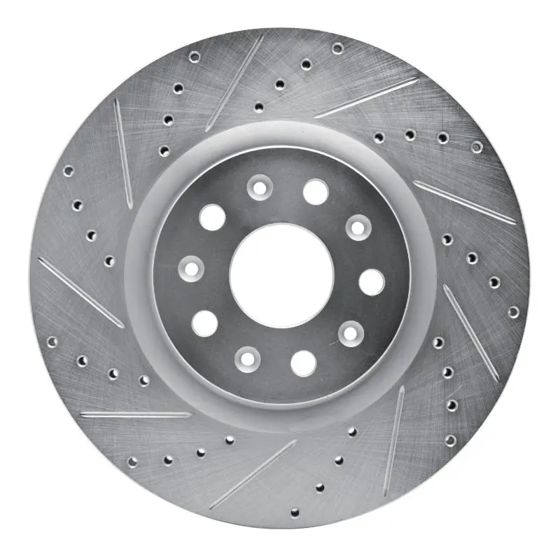 R1 14-25 Cadillac Ct5 Front Left Drilled & Slotted Silver Brake Rotor 1