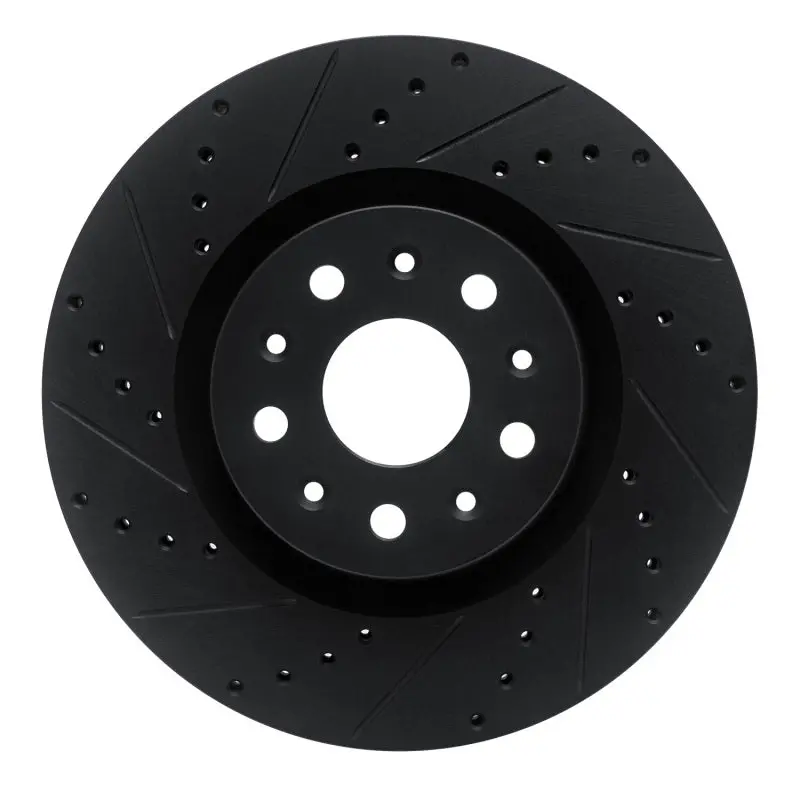 R1 14-25 Cadillac Cts Front Left Drilled & Slotted Black Brake Rotor 1