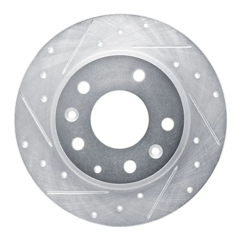 R1 14-25 Mazda 3 Rear Left Drilled & Slotted Silver Brake Rotor 1