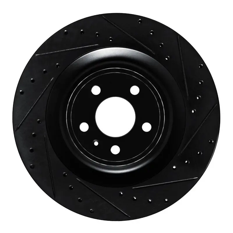 R1 15-18 Porsche Macan Rear Right Drilled & Slotted Black Brake Rotor 1