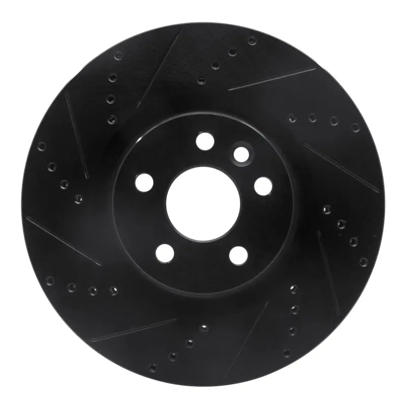 R1 15-19 Jaguar E-Pace Front Left Drilled & Slotted Black Brake Rotor 1