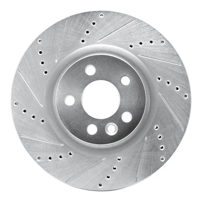R1 15-19 Jaguar E-Pace Front Left Drilled & Slotted Silver Brake Rotor 1