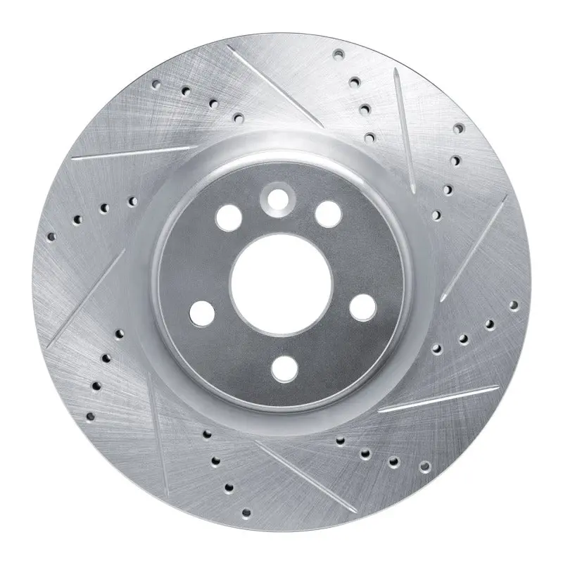 R1 15-19 Jaguar E-Pace Front Right Drilled & Slotted Silver Brake Rotor 1