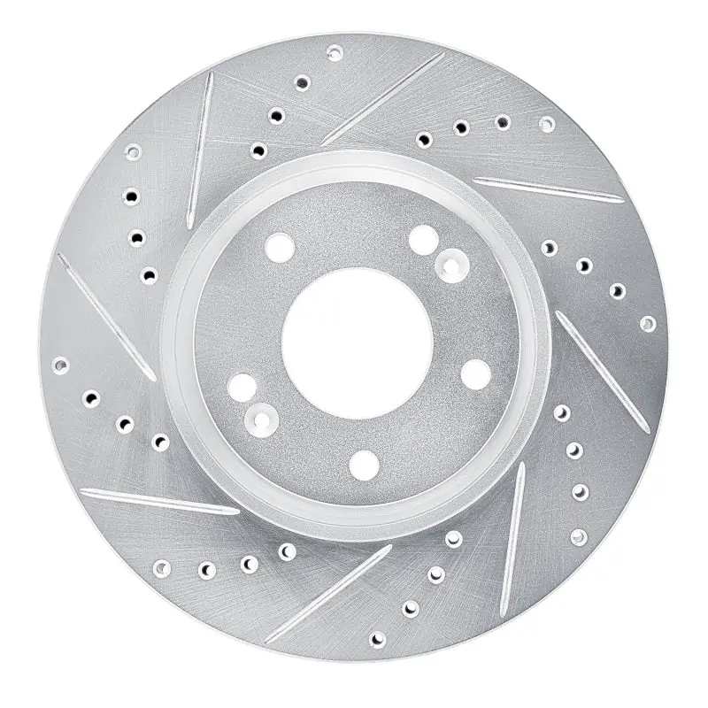 R1 15-19 Kia Soul Ev Front Left Drilled & Slotted Silver Brake Rotor 1