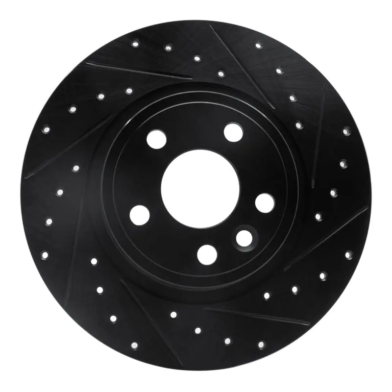 R1 15-20 Jaguar E-Pace Rear Right Drilled & Slotted Black Brake Rotor 1