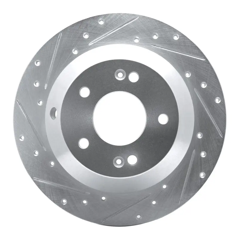 R1 15-20 Kia Sorento Rear Left Drilled & Slotted Silver Brake Rotor 1