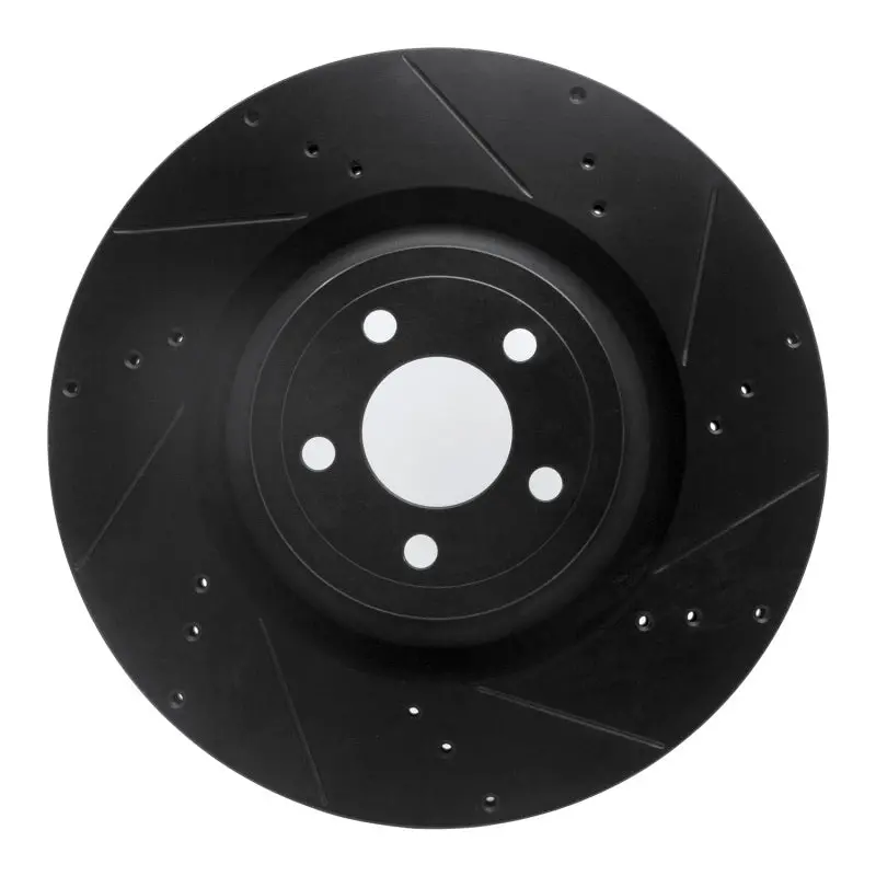 R1 15-23 Ford Mustang Front Right Drilled & Slotted Black Brake Rotor 1