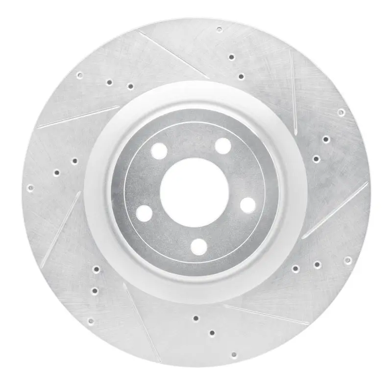R1 15-23 Ford Mustang Front Right Drilled & Slotted Silver Brake Rotor 1