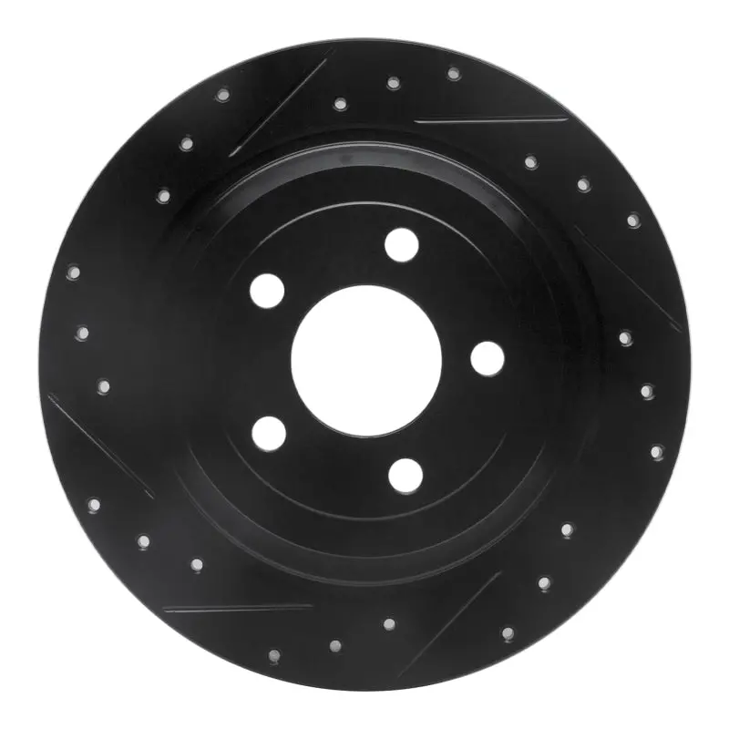 R1 15-23 Ford Mustang Rear Left Drilled & Slotted Black Brake Rotor 1