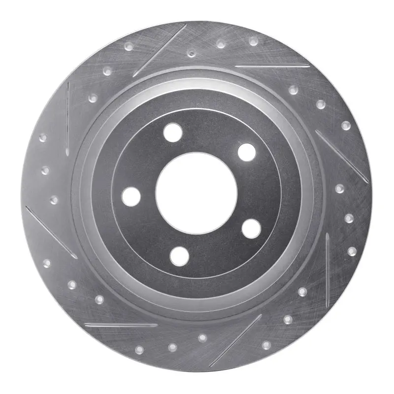 R1 15-23 Ford Mustang Rear Left Drilled & Slotted Silver Brake Rotor 1