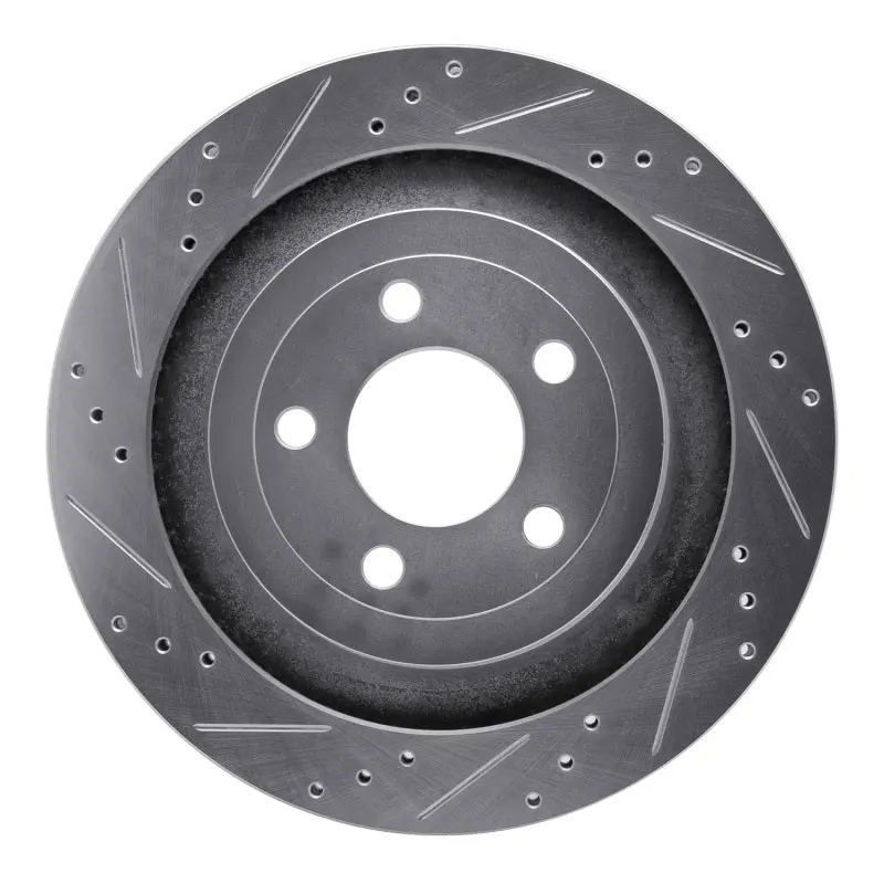 R1 15-23 Ford Mustang Rear Left Drilled & Slotted Silver Brake Rotor 1