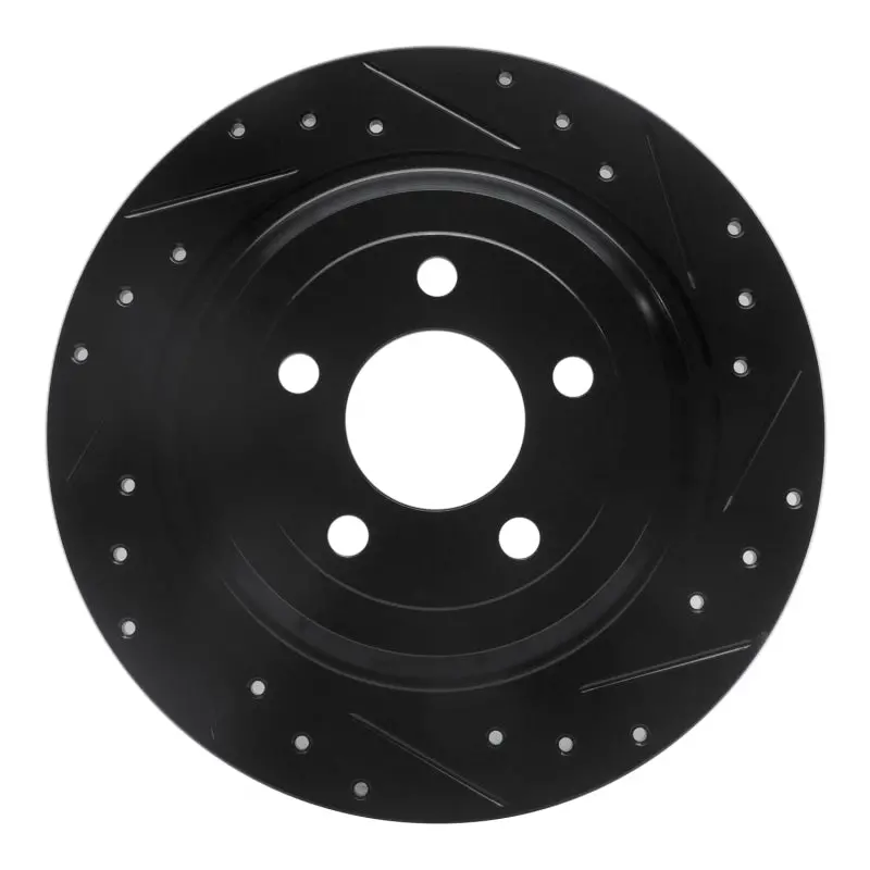 R1 15-23 Ford Mustang Rear Right Drilled & Slotted Black Brake Rotor 1