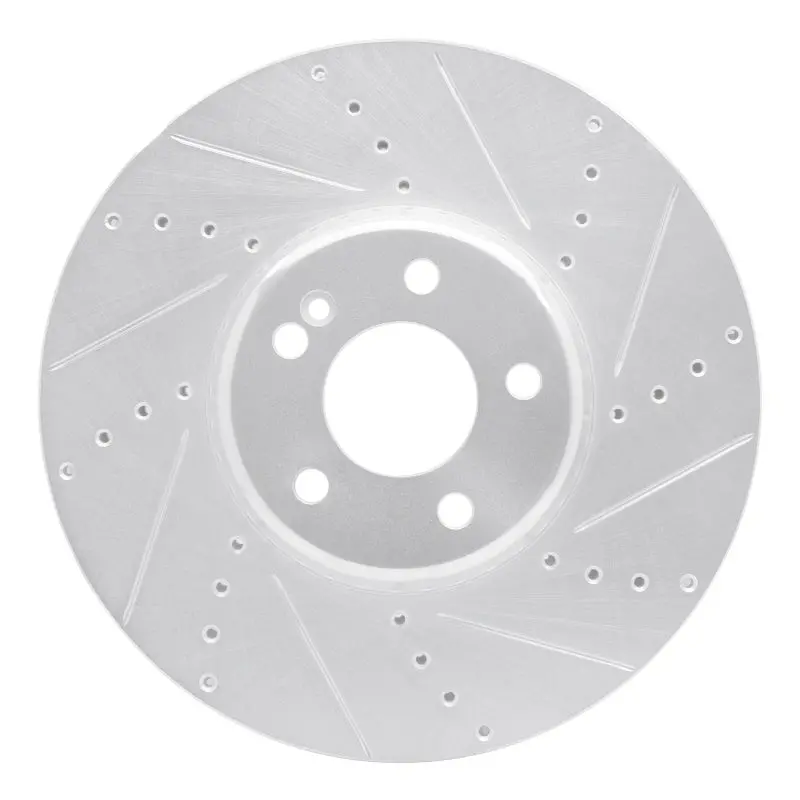 R1 15-23 Mercedes-Benz C350e Front Right Drilled & Slotted Silver Brake Rotor 1