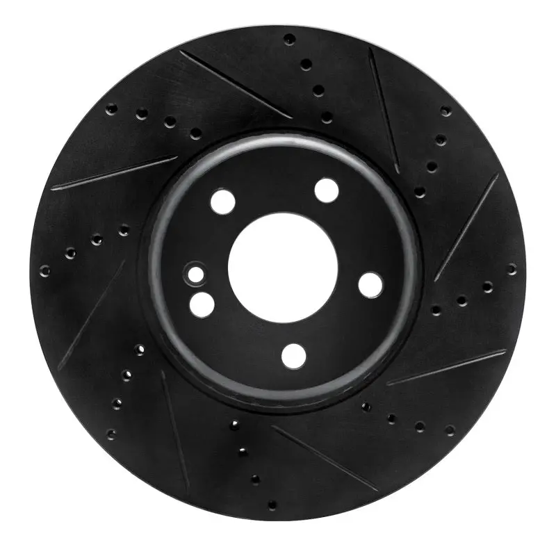 R1 15-23 Mercedes-Benz E250 Front Right Drilled & Slotted Black Brake Rotor 1