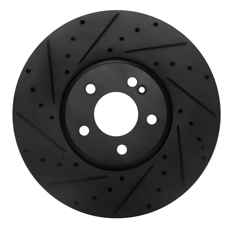 R1 15-23 Mercedes-Benz E300 Front Left Drilled & Slotted Black Brake Rotor 1