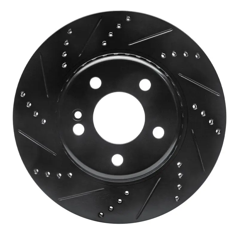 R1 15-23 Mercedes-Benz E300 Rear Left Drilled & Slotted Black Brake Rotor 1