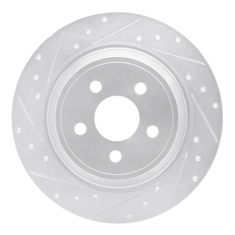 R1 15-24 Ford Edge Rear Left Drilled & Slotted Silver Brake Rotor 1