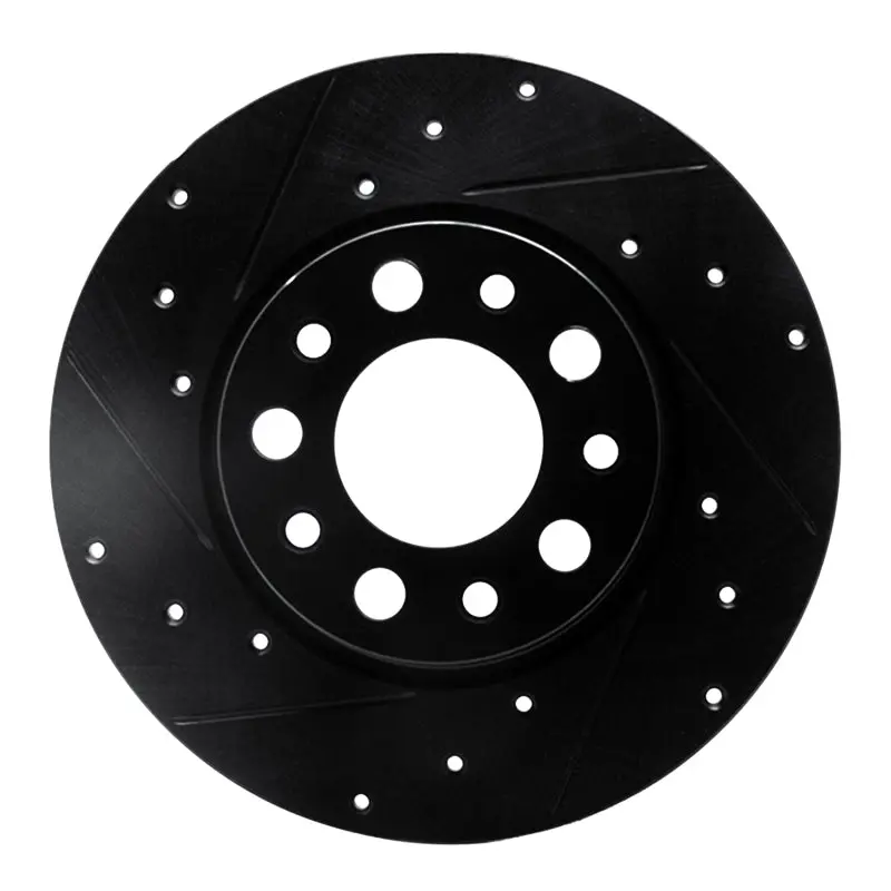 R1 15-25 Alfa Romeo Tonale Rear Left Drilled & Slotted Black Brake Rotor 1