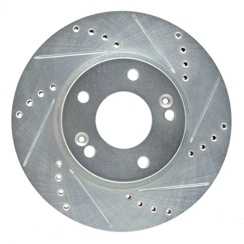 R1 15-25 Hyundai Kona Ev Front Right Drilled & Slotted Silver Brake Rotor 1