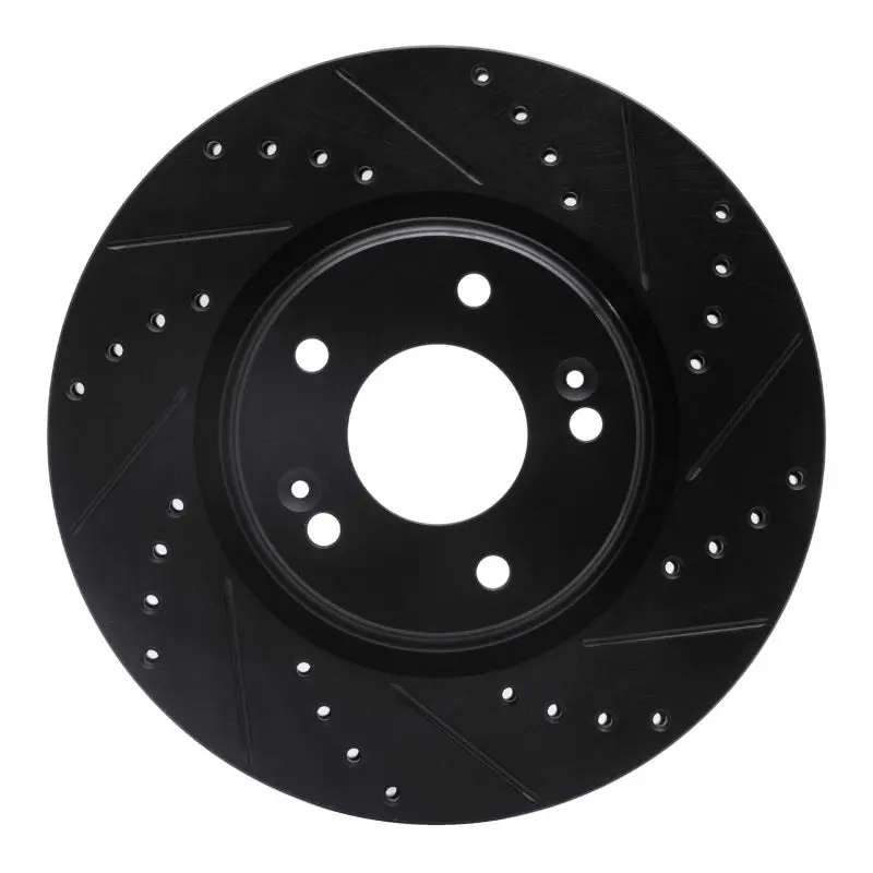 R1 15-25 Hyundai Kona Front Right Drilled & Slotted Black Brake Rotor 1