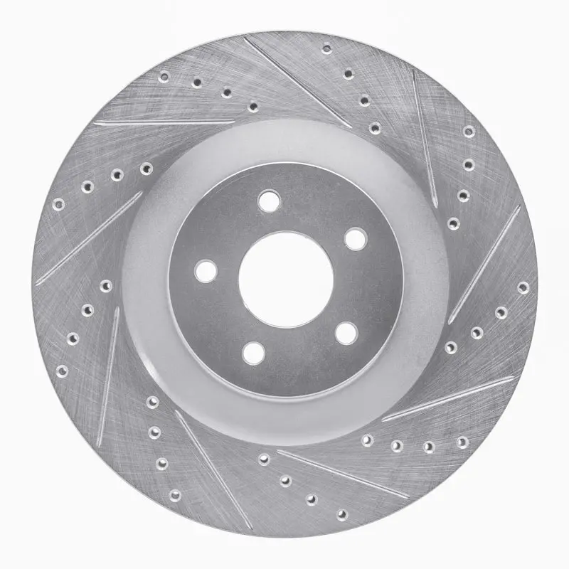 R1 16-18 Ford Focus Front Right Drilled & Slotted Silver Brake Rotor 1