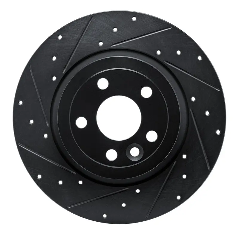 R1 16-19 Land Rover Range Rover Evoque Rear Left Drilled & Slotted Black Brake Rotor 1