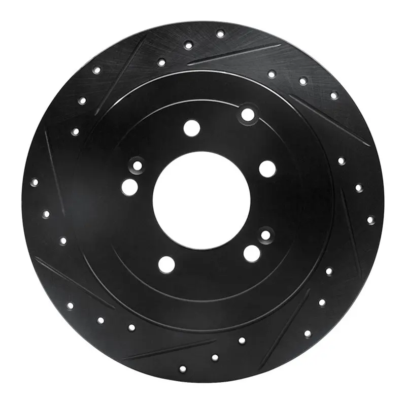 R1 16-22 Hyundai Tucson Rear Left Drilled & Slotted Black Brake Rotor 1