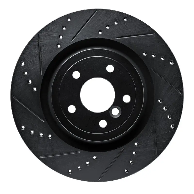 R1 16-24 Jaguar Xf Rear Left Drilled & Slotted Black Brake Rotor 1