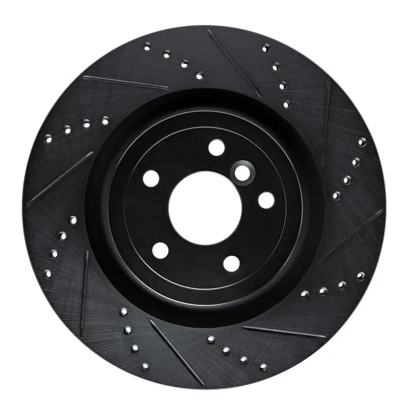 R1 16-24 Jaguar Xf Rear Right Drilled & Slotted Black Brake Rotor 1