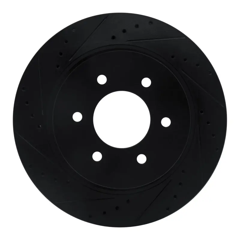 R1 16-24 Nissan Titan Xd Front Left Drilled & Slotted Black Brake Rotor 1
