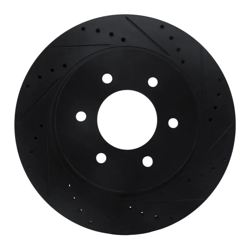 R1 16-24 Nissan Titan Xd Front Right Drilled & Slotted Black Brake Rotor 1