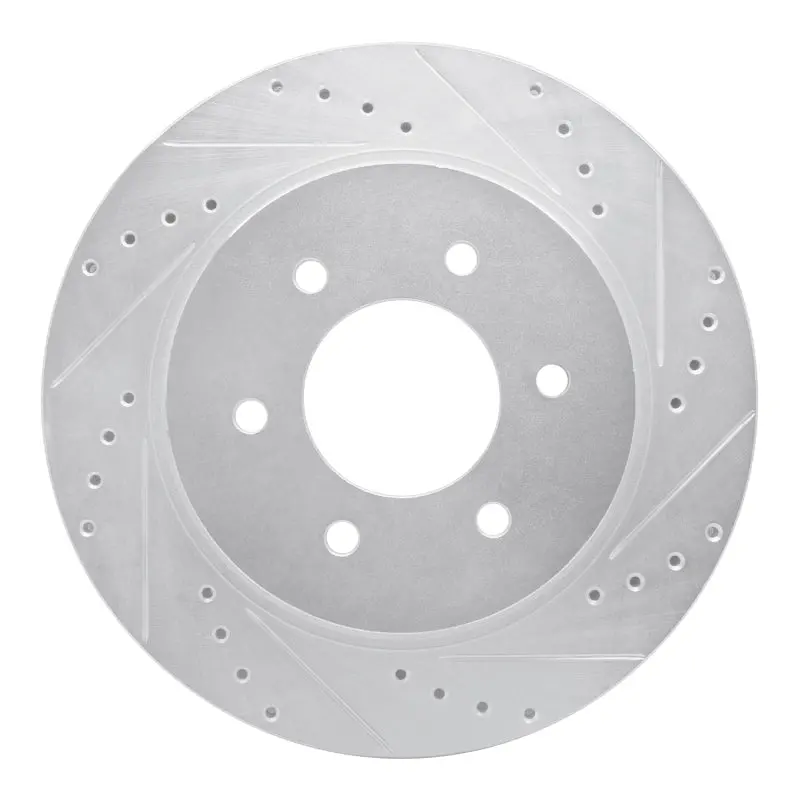 R1 16-24 Nissan Titan Xd Front Right Drilled & Slotted Silver Brake Rotor 1