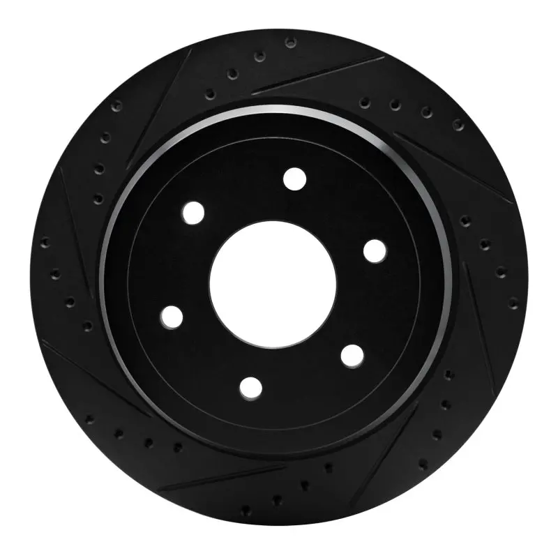R1 16-24 Nissan Titan Xd Rear Left Drilled & Slotted Black Brake Rotor 1