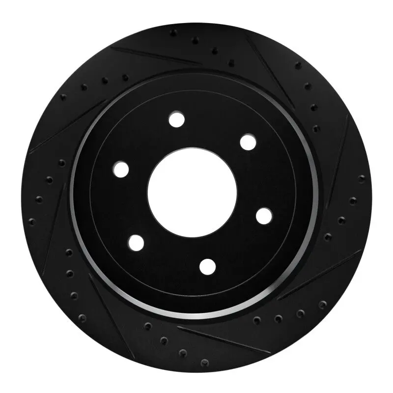 R1 16-24 Nissan Titan Xd Rear Right Drilled & Slotted Black Brake Rotor 1