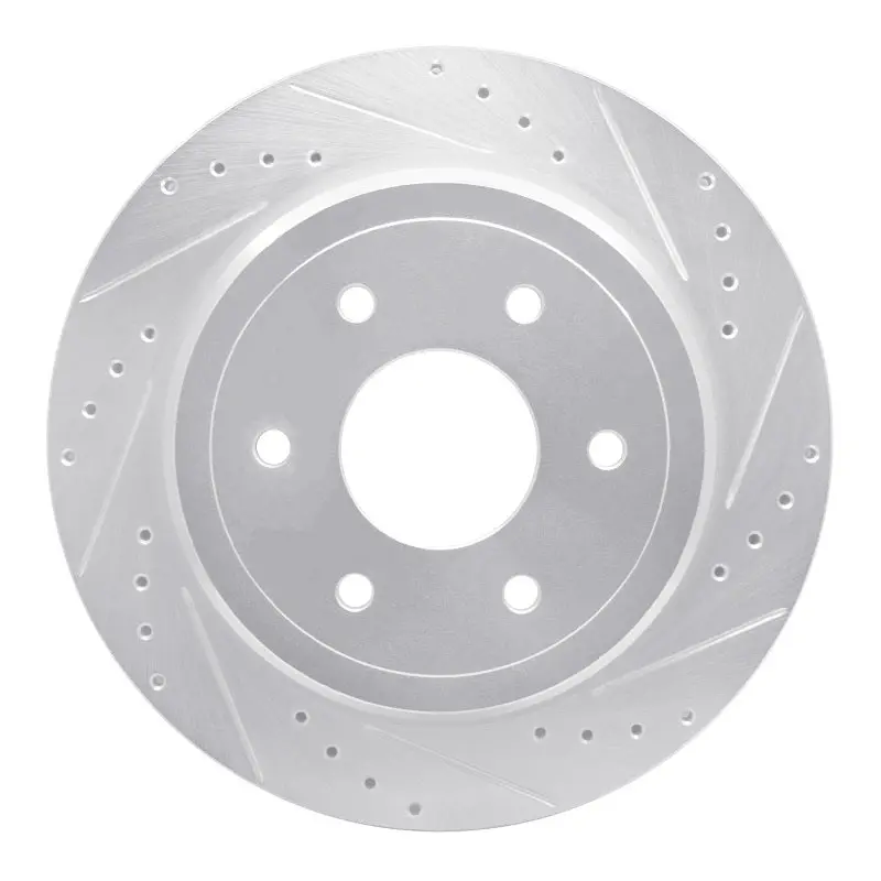 R1 16-24 Nissan Titan Xd Rear Right Drilled & Slotted Silver Brake Rotor 1