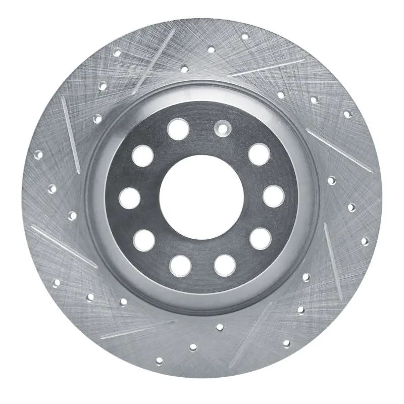 R1 16-25 Audi Q3 Rear Left Drilled & Slotted Silver Brake Rotor 1